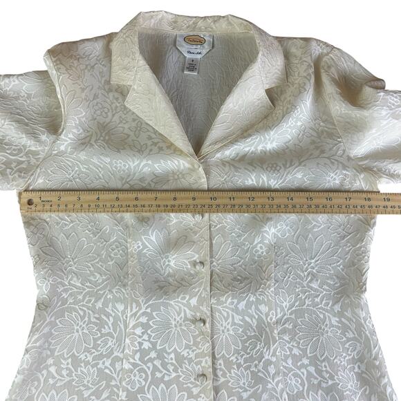 Talbots Pure Silk Shirt Women Sz 8 Ivory Cream Floral Coquette Classic Button Up - Picture 11 of 12